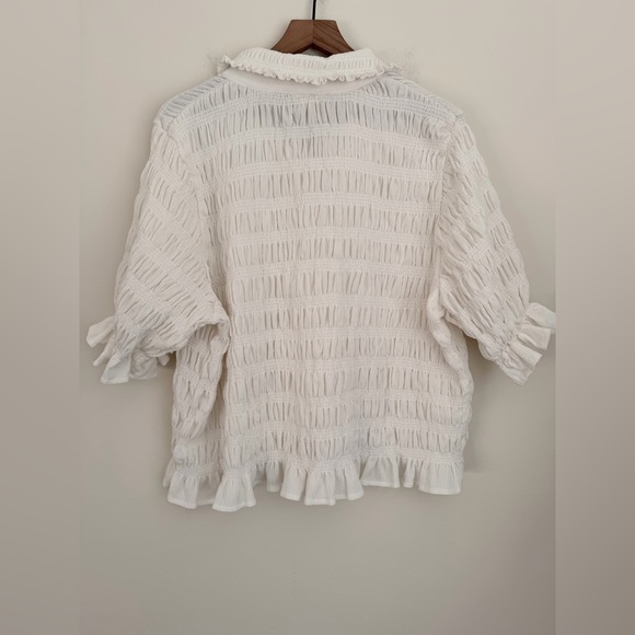Anthropologie Maeve Smocked Button-Front Top cream 2X - Picture 4 of 8